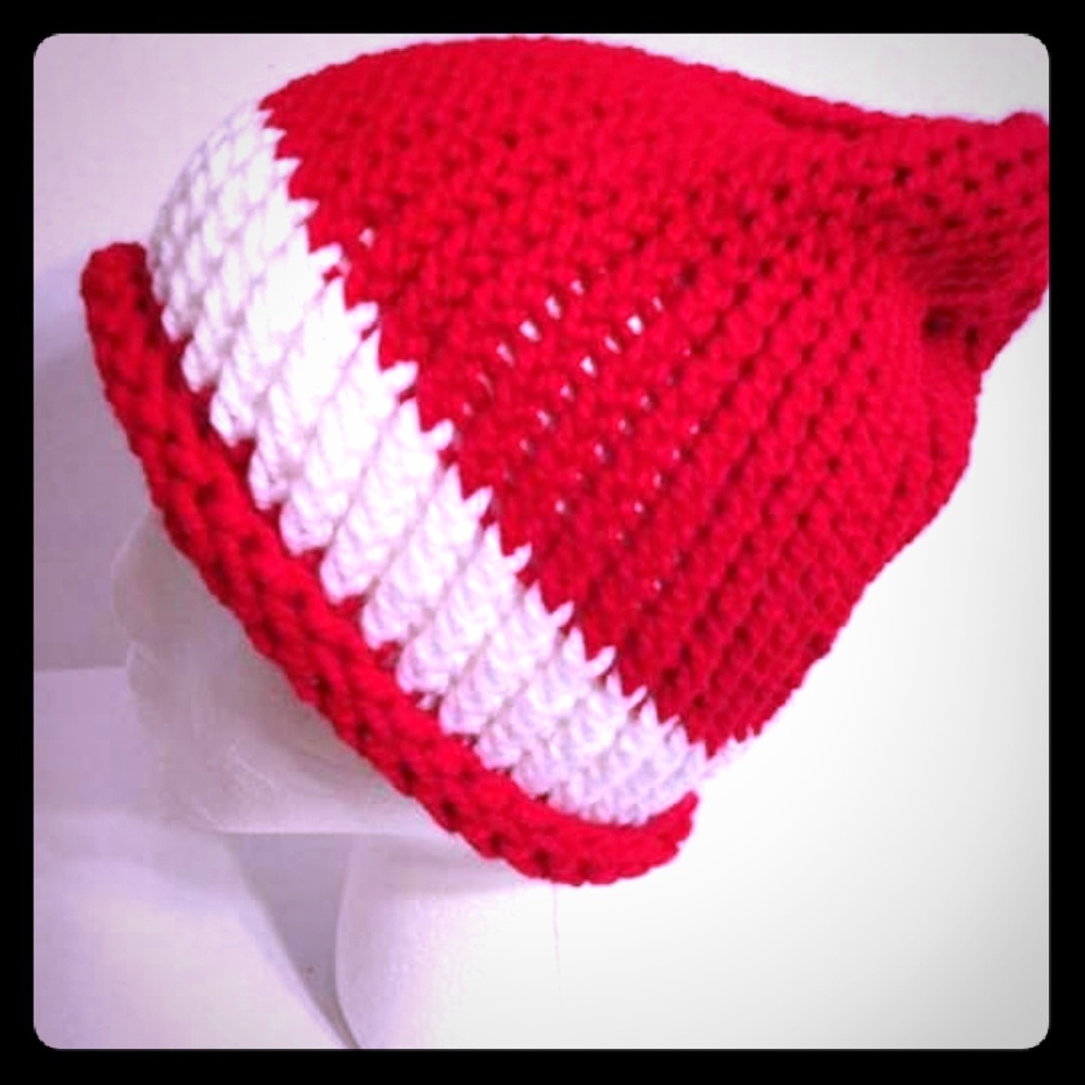 Red and White Knit Beanie